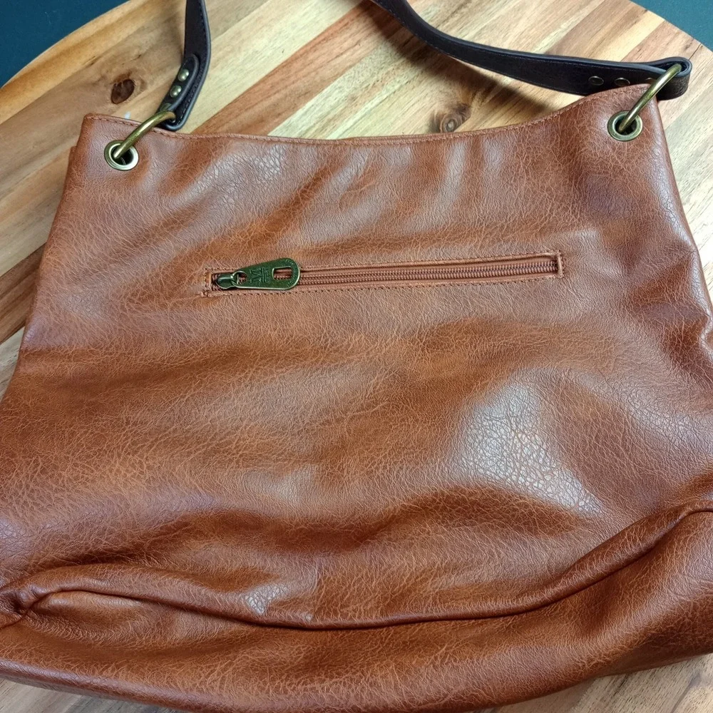 Montana West Brown‎ Two Tone Western Hobo Vegan Leather Tote Shoulder Bag Purse